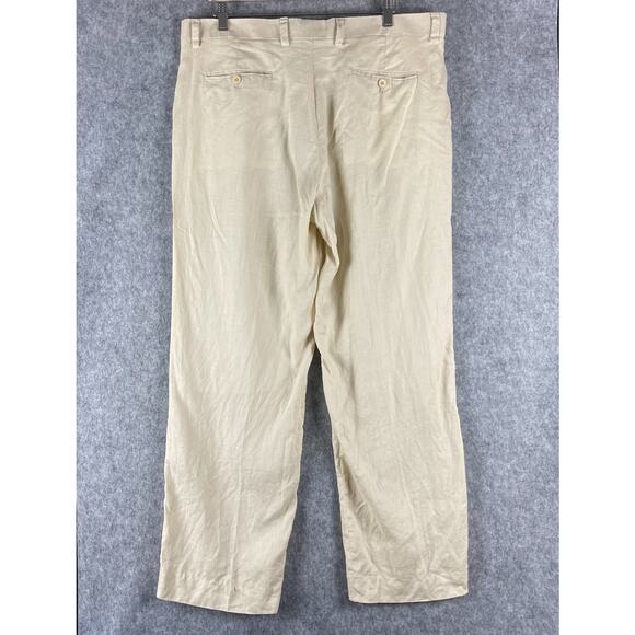 Inserch 100% Linen Pants Mens 38x30 Cream Pleated Front Trousers Coastal - Picture 7 of 13